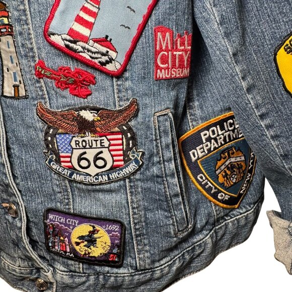Denim Jacket Patches Route 66 Queen Band Travel USA Rock Boho Trucker Sz L - Picture 7 of 16